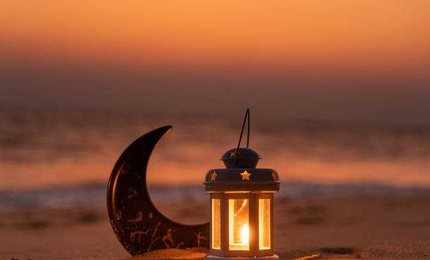 Lantern lamp with beach sunset view