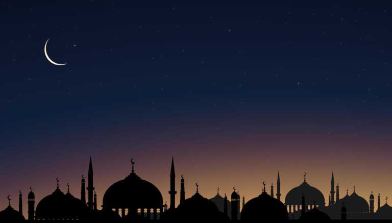 islamic-card-with-silhouette-dome-mosques-crescent-moon-on-orange-sky-background-vetor-ramadhan-night-with-twilight-dusk-sky-for-islamic-religion-eid-al-adha-eid-mubarak-eid-al-fitr-ramadan-kareem-vector