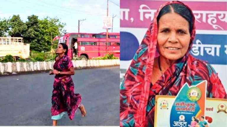 খালি পায়ে শাড়ি পরে ‘ম্যারাথন’ জিতলেন ৪৭ বছর বয়সী মা