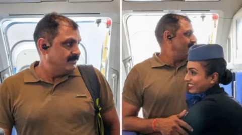 বাবার জন্মদিনে বিমানসেবিকার সারপ্রাইজ, আবেগাপ্লুত বাবা জড়িয়ে ধরলেন মেয়েকে