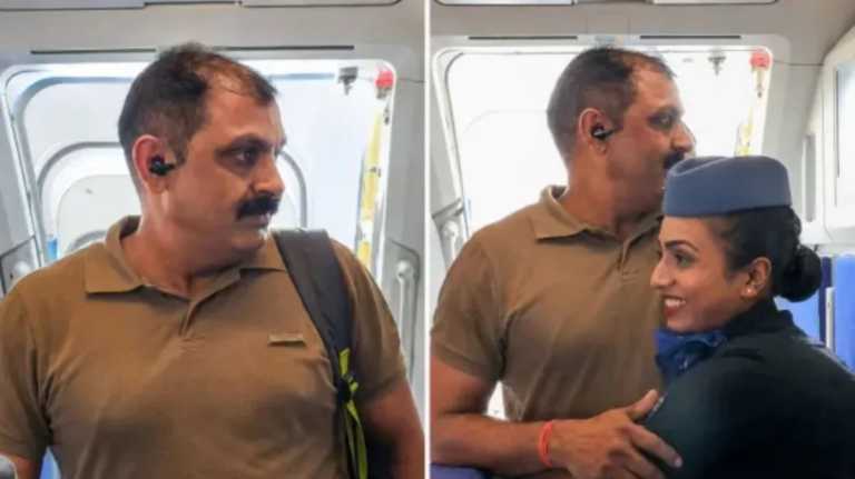 বাবার জন্মদিনে বিমানসেবিকার সারপ্রাইজ, আবেগাপ্লুত বাবা জড়িয়ে ধরলেন মেয়েকে