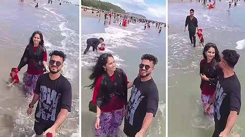 রিলস বানাতে ব্যস্ত মা-বাবা, সমুদ্রে হাবুডুবু খেল শিশু