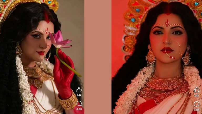দুর্গারূপে মুগ্ধতা ছড়ালেন পরীমণি