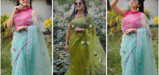 প্লেইন শাড়িতে আনুন ঝলমলে লুক